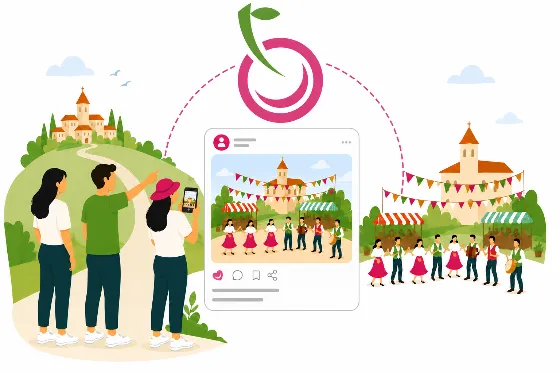 Menschen, die die SharryLand App nutzen, um Dörfer und Traditionen zu entdecken